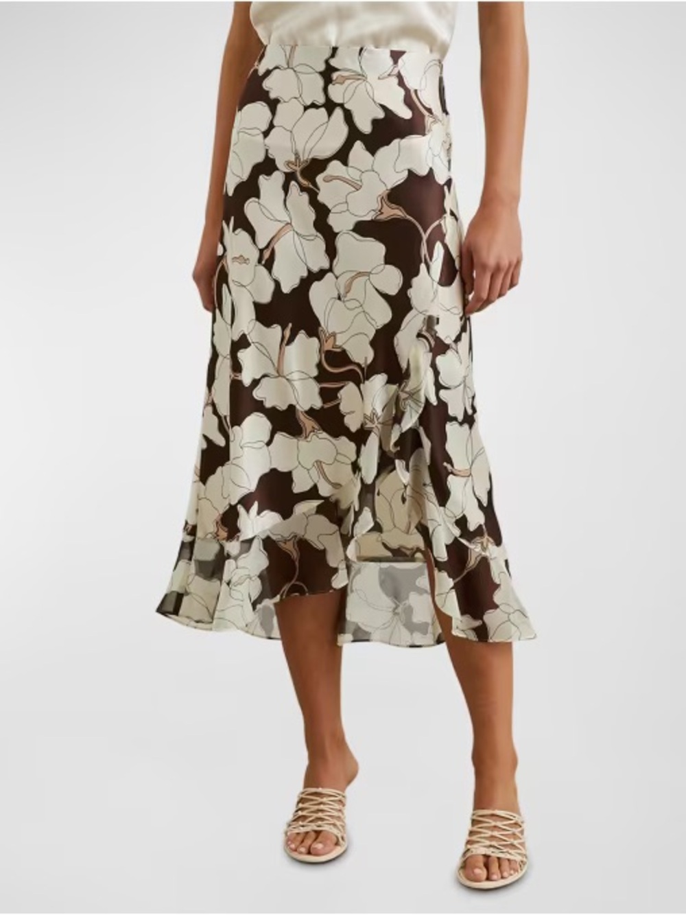 NWT Rails Adia Satin Midi Skirt in Mocha Floral